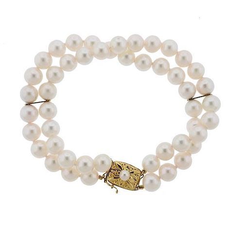 Mikimoto 18K Gold Pearl Two Strand Bracelet