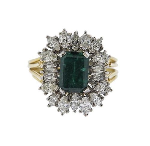 18K Gold Diamond Green Gemstone Ring