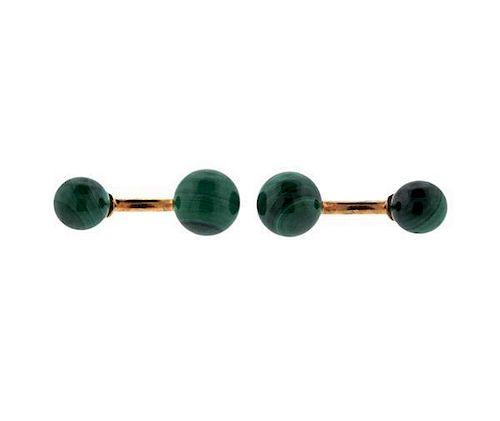 Tiffany &amp; Co 14K Gold Malachite Ball Cufflinks