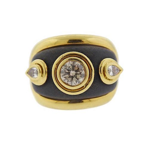 Lotus Arts de Vivre 18k Gold Diamond Wood Ring