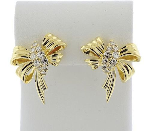 14k Gold Diamond Bow Earrings