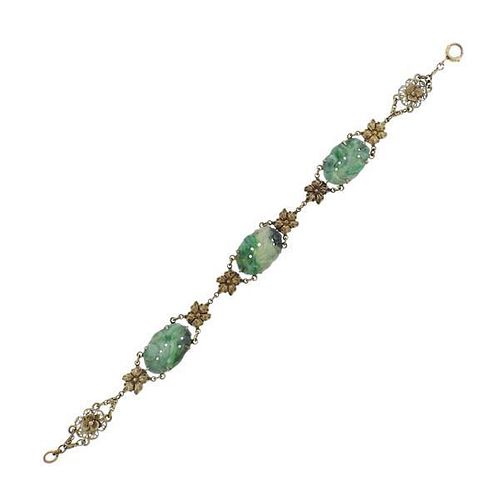Antique Sterling Jade Bracelet