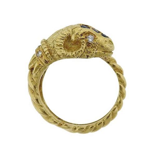 Gioconda 18k Gold Diamond Ram&#39;s Head Ring