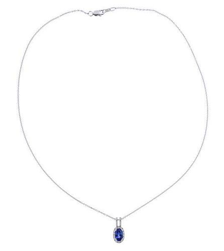 14k Gold Diamond Sapphire Pendant Necklace