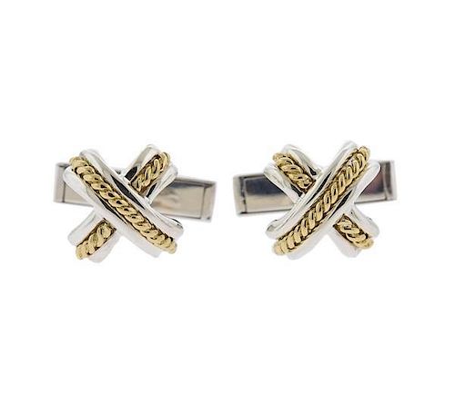 Tiffany &amp; Co 18k Gold Sterling Classic X Cufflinks