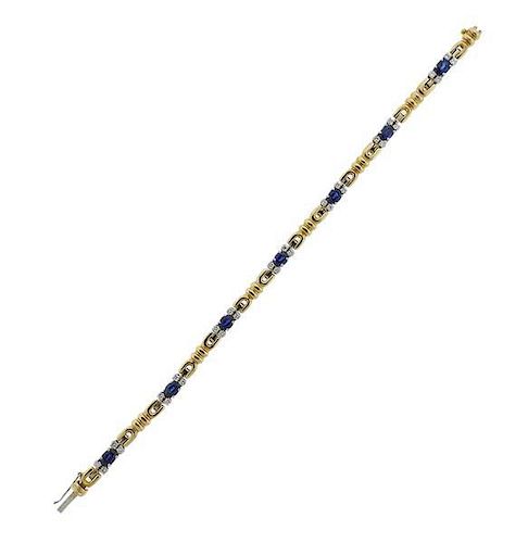 18K Gold Diamond Blue Gemstone Bracelet