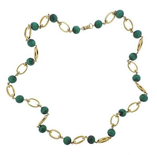 18K Gold Malachite Link Necklace