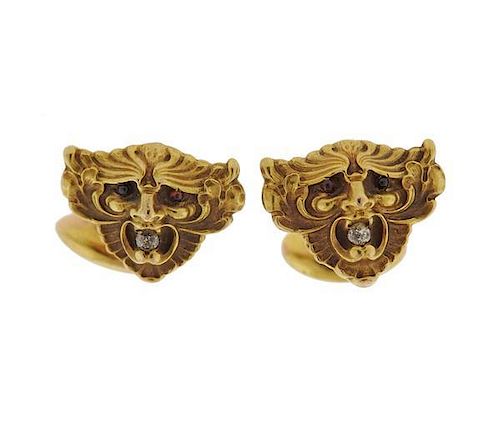 Art Nouveau 14k Gold Diamond Cufflinks