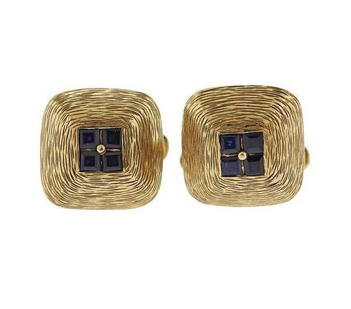 1960s 14k Gold Sapphire Cufflinks