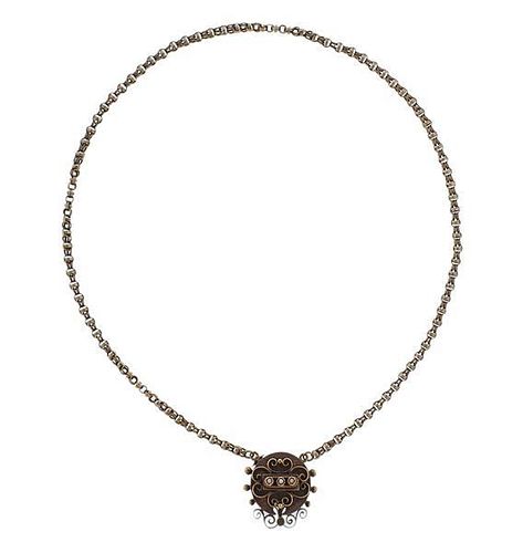Antique 14k Gold Pearl Pendant Necklace