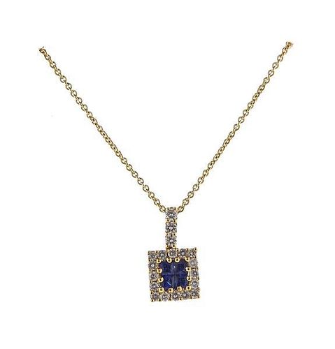 18k Gold Diamond Sapphire Pendant Necklace
