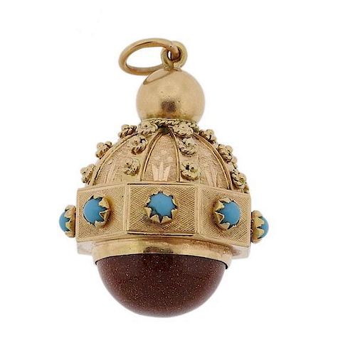 Antique 18k Gold Turquoise Charm Pendant