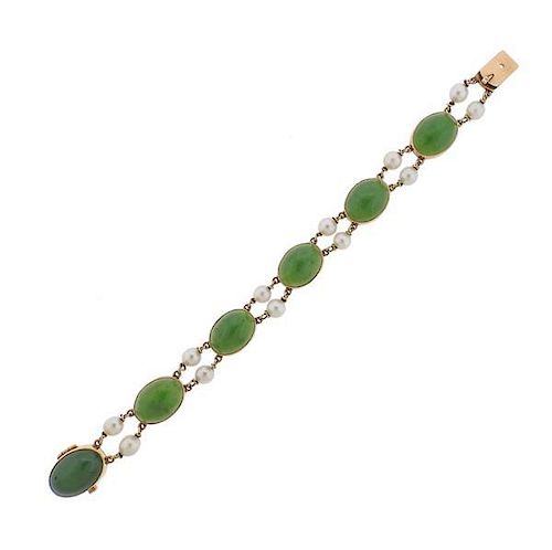 Gumps 14k Gold Pearl Jade Bracelet