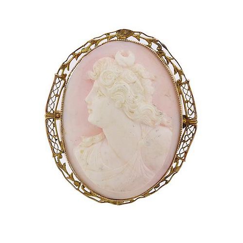 Antique 14K Gold Carved Coral Cameo Brooch