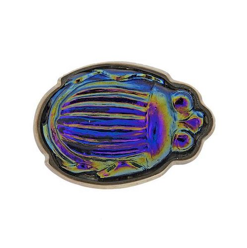 Tiffany &amp; Co Antique Favrile Glass Sterling Scarab Brooch