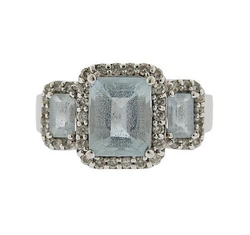 14K Gold Diamond Blue Gemstone Ring