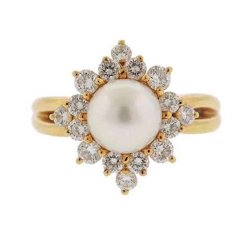 Mikimoto 18k Gold Diamond Pearl Ring