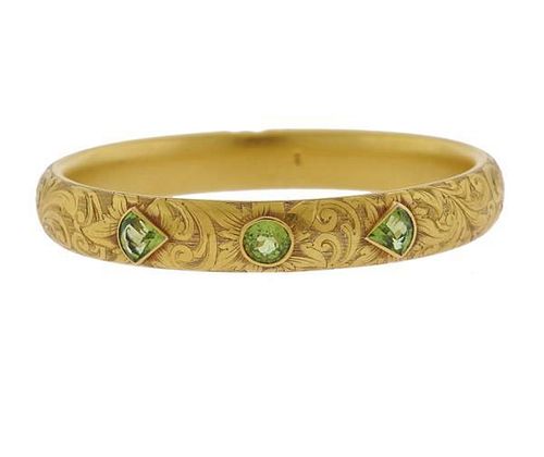 Antique 14k Gold Green Gemstone Bracelet