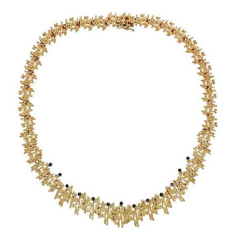1970s 14k Gold Sapphire Necklace