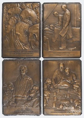 Set of brass relief plaques of the Four Freedoms