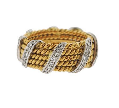 Tiffany &amp; Co Schlumberger Gold Diamond Platinum 5 Row Ring