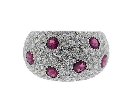 18K Gold Diamond Ruby Dome Band Ring