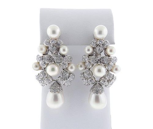 Impressive Pearl Diamond 18k Gold Large Earrings