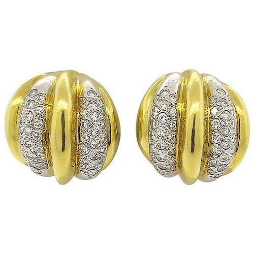Large Diamond 18k Gold Dome Earrings