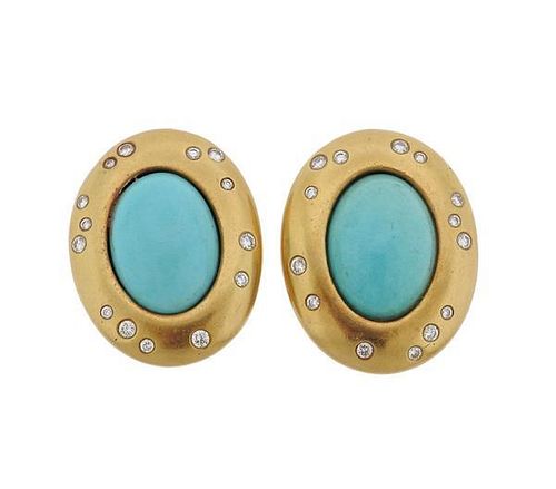 Tiffany &amp; Co Turquoise Diamond 18k Gold Earrings