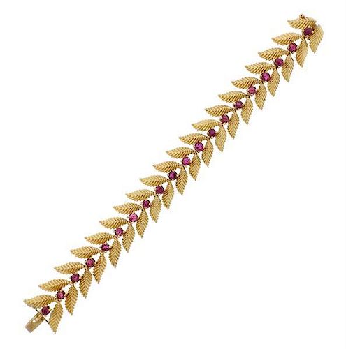 1960s 18k Gold Ruby Leaf Bracelet