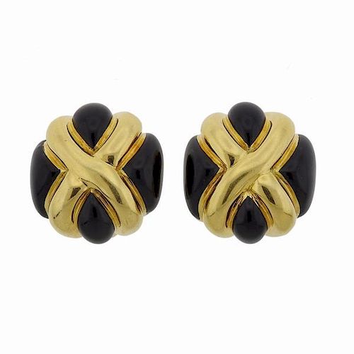 Andrew Clunn 18K Gold Onyx Earrings