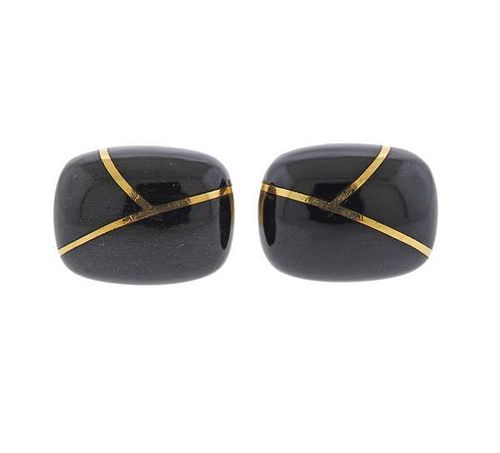Tiffany &amp; Co 18k Gold Black Enamel Cufflinks