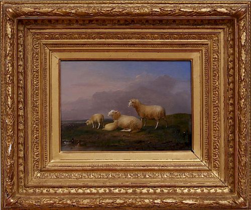 FRANZ VAN SEVERDONCK (1809-1889): SHEEP AND DUCKS NEAR A POND