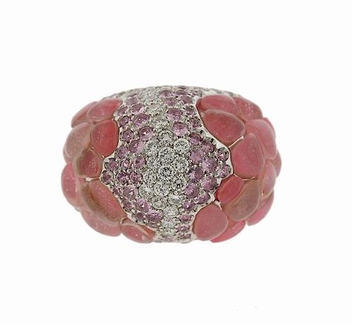 Porrati 18k Gold Diamond Pink Sapphire Gemstone Dome Ring