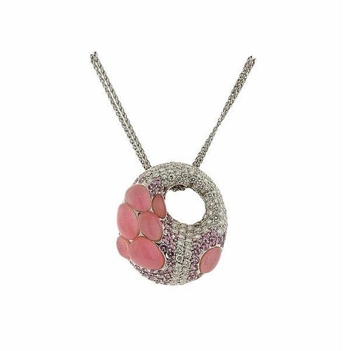 Porrati 18k Gold Diamond Pink Sapphire Gemstone Pendant Necklace