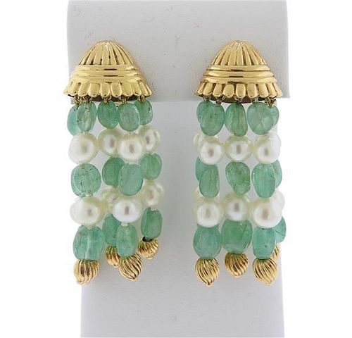 Van Cleef &amp; Arpels 18k Gold Pearl Emerald Earrings