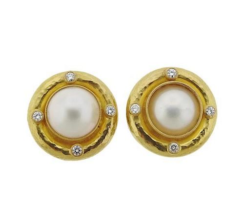 Elizabeth Locke Pearl Diamond 18k Gold Earrings