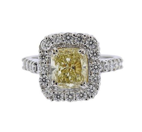 GIA 3ct Natural Yellow Diamond Gold Engagement Ring
