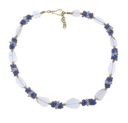 18k Gold Aquamarine Sapphire Necklace
