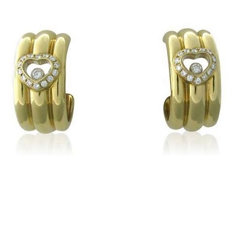 Chopard Happy Diamonds 18k Gold Diamond Heart Hoop Earrings