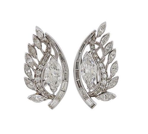 EGL 1950s Platinum 4.96ctw Diamond Earrings