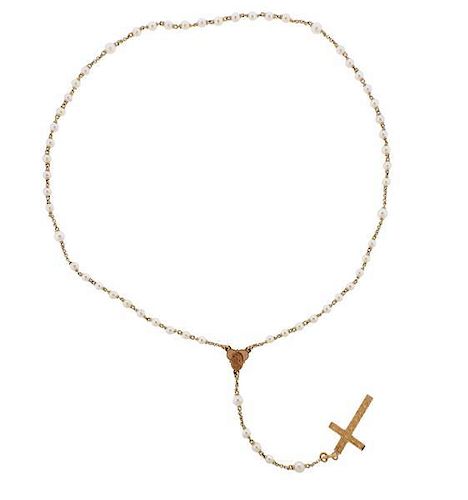 18k Gold Pearl Rosary