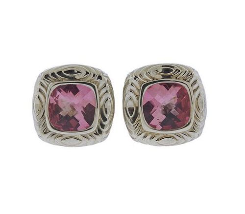 Charles Krypell 14K Gold Sterling Pink Topaz Stud Earrings
