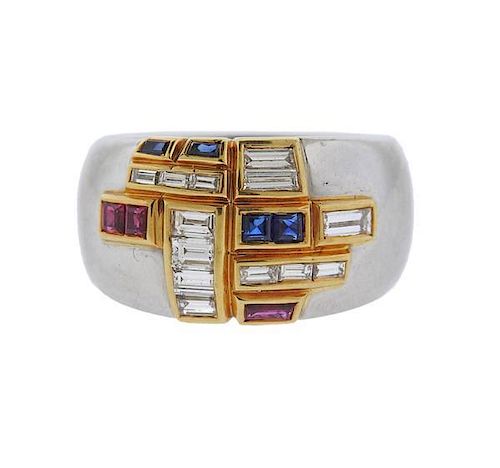 Platinum 18k Gold Diamond Ruby Sapphire Ring
