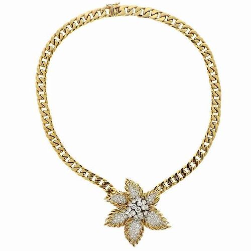 Sterle Paris Diamond 18k Gold Flower Pendant Necklace