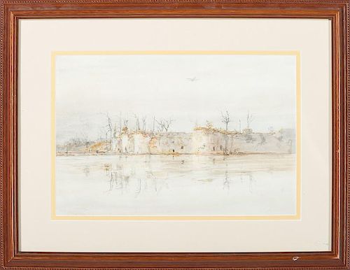 William L. Wyllie (English, 1851-1931), Attrib., Watercolor of an Abandoned Fort