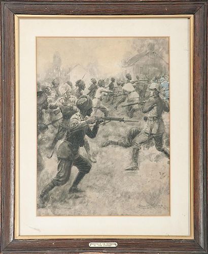Ernest Prater (English, 1864-1950), Drawing for The Graphic <i>Indian Troops Carrying a German Position</i>
