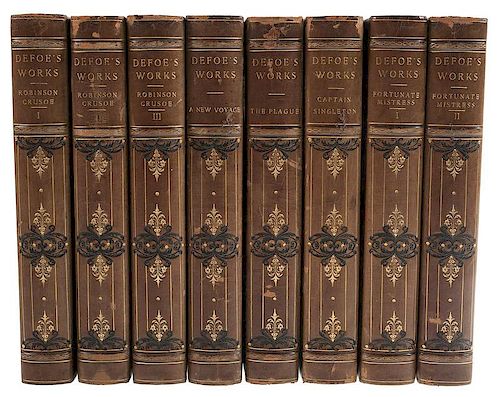 [Literature - Works of Defoe] 16 Volumes Works of Daniel Defoe in 3/4 Green Morocco Fine Binding - #634 of 1,000