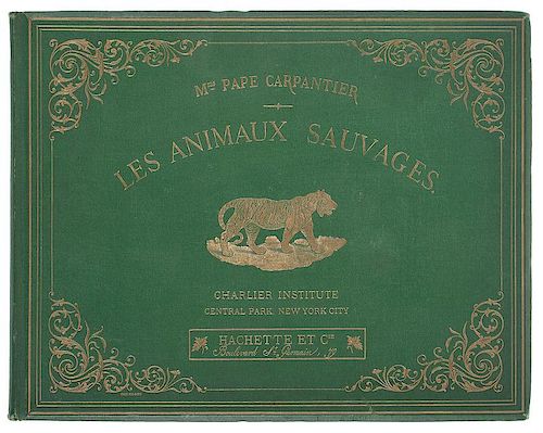[Children's - Illustrated - Chromolithography] Les Animaux Sauvages with 12 Color Plates by Kronheim, in a Charlier Institute