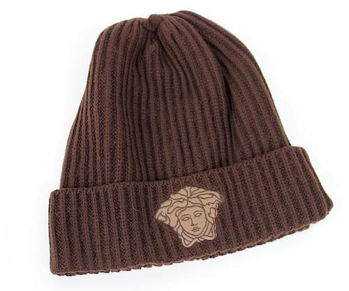 Versace Brown Knitted Beanie, New in Bag